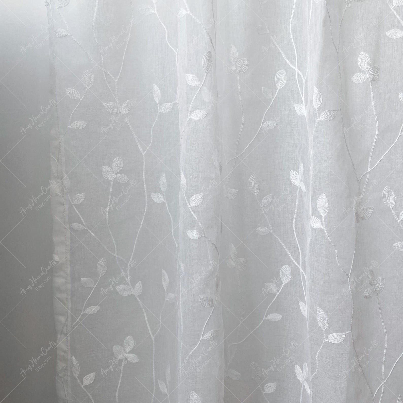Elegant White Embroidered Sheer Curtain, Leaf Pattern Light-filtering ...