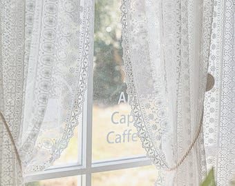 Vintage Floral Lace Curtain: Sheer Embroidered Window Treatment