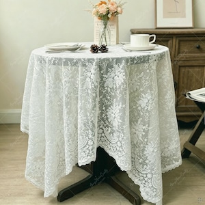Romantic Lace Embroidered Tablecloth: Elegant  Vintage Dining Table Cover