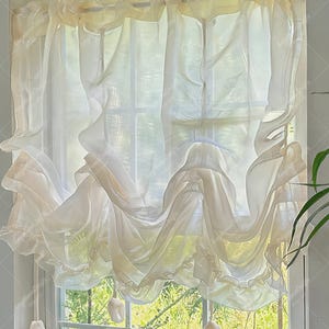 Pearl Sheen Sheer Roman Shade: Wave-Shaped Tie Up Curtain