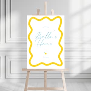 Welcome Sign Yellow Wavy Border Editable Template Instant Download, Event Signage, Wriggly European Italian Wedding Bridal Hens Bachelorette