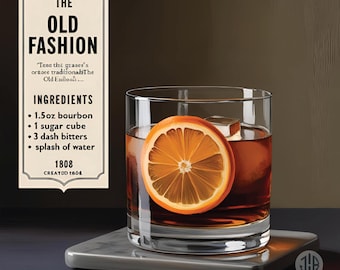 Vintage Old Fashioned Cocktail Recipe Print | Bar Cart Decor | Digital Download