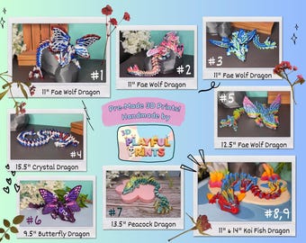Variety of pre-made 3D Printed Dragons - Ship Out Next Business Day - Cinderwing3D - Last Minute Birthday, Christmas, Easter Gift