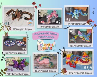 Variety of pre-made 3D Printed Dragons - Ship Out Next Business Day - Cinderwing3D - Last Minute Birthday, Christmas, Easter Gift