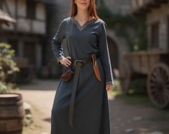 Viking dress with trim, long sleeves, blue, Sigyn type, cotton | Medieval dress, Ren Faire dress, LARP, reenactment