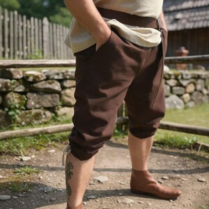 Knickerbocker Marrone Karimir - Pantaloni Corti Medievali In Cotone 100% Con Lacci