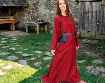 Vestido o ropa interior medieval, rojo "Amalie", disfraz de Renfair, carnaval, recreación histórica, LARP, Halloween, para mujer