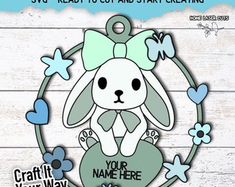 Easter Basket Name Tag SVG, Bunny Laser Cut File, Layered Easter Tag, Personalized Easter Gift Tag, Glowforge, xTool, Easter Tag SVG