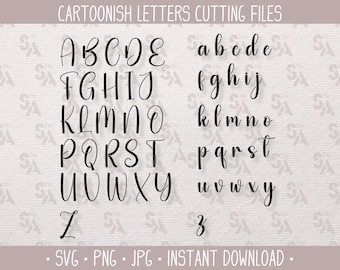 Set di lettere in stile cartoon SVG, file di taglio maiuscole e minuscole, carattere arrotondato per lavori fai da te, decorazioni per la casa, design stencil SVG per Cricut Silhouette