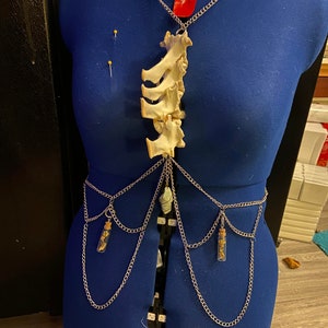 Custom Bone (Hirschwirbel) Kettenharness mit Kristallen, Trockenblumengläser