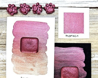 Maroon | Red Handmade Watercolor Paint | Mica Metallic | Paw Sampler | 1ml Quarter Pan | 2ml Half Pan | Dot Card