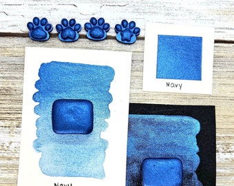 Navy | Blue Handmade Watercolor Paint | Mica Metallic | Paw Sampler | 1ml Quarter Pan | 2ml Half Pan | Dot Card