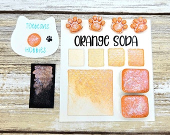 Orange Soda | Orange Handmade Watercolor Paint | Colourshift | Paw Sampler | 1ml Quarter Pan | 2ml Half Pan | Dot Card