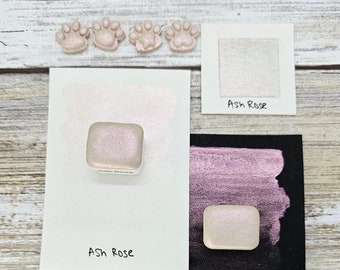 Ash Rose | Pink Handmade Watercolor Paint | Mica Metallic | Paw Sampler | 1ml Quarter Pan | 2ml Half Pan | Dot Card