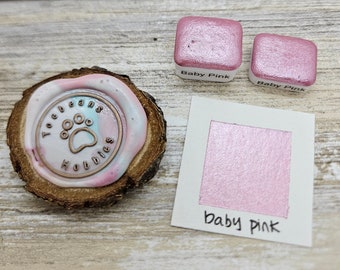 Baby Pink | Pink Handmade Watercolor Paint | Mica Metallic | Paw Sampler | 1ml Quarter Pan | 2ml Half Pan | Dot Card | Empty Pans & Tin