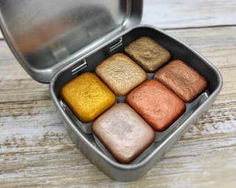 Treasure Chest Set | Handmade Watercolor Paint | Mica Metallic | 2ml Half Pan Set | 1ml Half Quarter Set | Dot Card Set