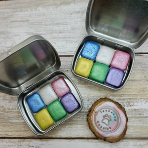 Zestaw pasteli | Ręcznie robiona farba akwarelowa | Mica Metallic | Zestaw 2 ml na pół patelni | Zestaw 1 ml na pół ćwiartki | Zestaw kartek kropkowych
