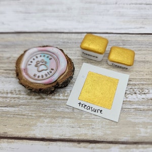 Treasure | Gold Handmade Watercolor Paint | Mica Metallic | Paw Sampler | 1ml Quarter Pan | 2ml Half Pan | Dot Card
