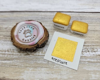 Treasure | Gold Handmade Watercolor Paint | Mica Metallic | Paw Sampler | 1ml Quarter Pan | 2ml Half Pan | Dot Card