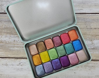 Custom Mica (Metallic) Set (18 or 40 Pans) | Handmade Watercolor Paint | Mica Metallic | 2ml Half Pan Set | 1ml Quarter Pan Set