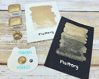 Fluttery | Gold Handmade Watercolor Paint | Holographic | Paw Sampler | 1ml Quarter Pan | 2ml Half Pan | Dot Card