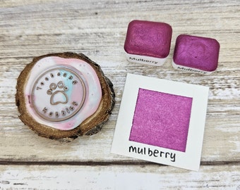 Mulberry | Purple Handmade Watercolor Paint | Mica Metallic | Paw Sampler | 1ml Quarter Pan | 2ml Half Pan | Dot Card