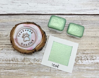 Leaf | Green Handmade Watercolor Paint | Mica Metallic | Paw Sampler | 1ml Quarter Pan | 2ml Half Pan | Dot Card