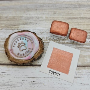 Copper | Red Handmade Watercolor Paint | Mica Metallic | Paw Sampler | 1ml Quarter Pan | 2ml Half Pan | Dot Card