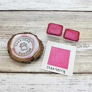 Pintura de acuarela hecha a mano color arándano/rosa/mica metalizada/muestra de pata/cuarto de pastilla de 1 ml/media pastilla de 2 ml/tarjeta de puntos