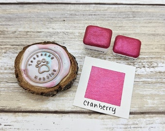Cranberry | Pink Handmade Watercolor Paint | Mica Metallic | Paw Sampler | 1ml Quarter Pan | 2ml Half Pan | Dot Card