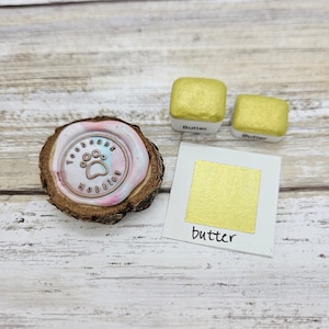Butter | Yellow Handmade Watercolor Paint | Mica Metallic | Paw Sampler | 1ml Quarter Pan | 2ml Half Pan | Dot Card