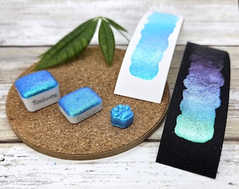 Seafoam | Handmade Watercolor Paint | Colourshift | Paw Sampler | 1ml Quarter Pan | 2ml Half Pan | Dot Card