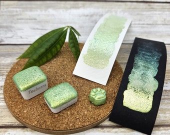 Olive | Handmade Watercolor Paint | Colourshift | Paw Sampler | 1ml Quarter Pan | 2ml Half Pan | Dot Card