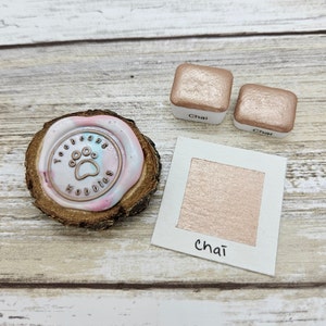 Chai / Pintura de acuarela hecha a mano marrón / Mica metálica / Muestra de patas / 1 ml de cuarto de sartén / 2 ml de media sartén / Tarjeta de puntos
