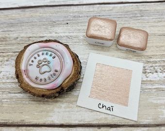 Chai | Brun handgjord akvarellfärg | Mica Metallic | Paw Sampler | 1ml Kvartsform | 2ml Halvform | Dot Card