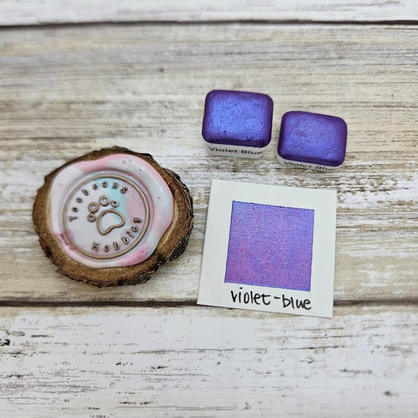 Violet Blue | Purple Handmade Watercolor Paint | Mica Metallic | Paw Sampler | 1ml Quarter Pan | 2ml Half Pan | Dot Card