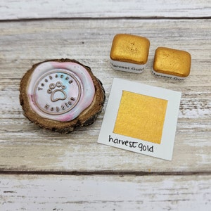 Pintura de acuarela dorada hecha a mano / Mica metalizada / Muestrario Paw / Cuarto de pastilla de 1 ml / Media pastilla de 2 ml / Tarjeta de puntos