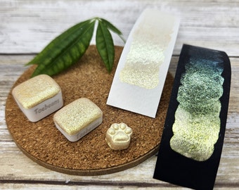 Champagne | Handmade Watercolor Paint | Colourshift | Paw Sampler | 1ml Quarter Pan | 2ml Half Pan | Dot Card