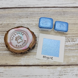 Eeyore | Blue Handmade Watercolor Paint | Mica Metallic | Paw Sampler | 1ml Quarter Pan | 2ml Half Pan | Dot Card