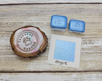 Eeyore | Blue Handmade Watercolor Paint | Mica Metallic | Paw Sampler | 1ml Quarter Pan | 2ml Half Pan | Dot Card