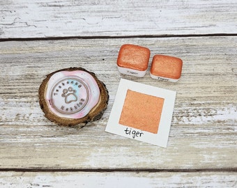Tiger | Orange Handmade Watercolor Paint | Mica Metallic | Paw Sampler | 1ml Quarter Pan | 2ml Half Pan | Dot Card