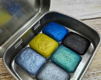 Lemon Tree Set | Handmade Watercolor Paint | Mica Metallic | 2ml Half Pan Set | 1ml Quarter Pan Set | Dot Card Set