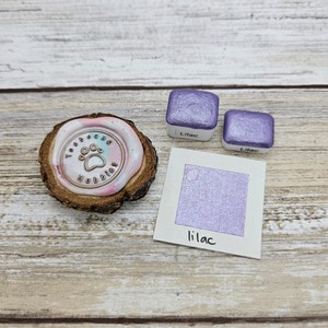 Lilas | Aquarelle faite main violette | Mica métallisé | Échantillonneur | 1/4 de moule 1 ml | Demi-plat de 2 ml | Carte à points