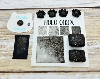 Holo Onyx | Holographic Glitter Handmade Watercolor Paint | Paw Sampler | 1ml Quarter Pan | 2ml Half Pan | Dot Card