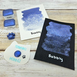Bubbly | Blue Handmade Watercolor Paint | Holographic | Paw Sampler | 1ml Quarter Pan | 2ml Half Pan | Dot Card