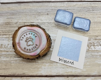 Blizzard | Blue Handmade Watercolor Paint | Mica Metallic | Paw Sampler | 1ml Quarter Pan | 2ml Half Pan | Dot Card