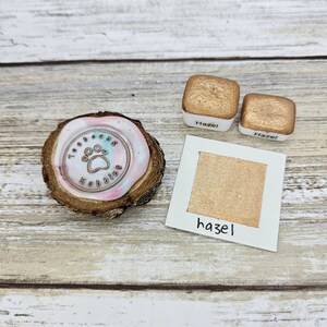 Hazel | Brown Handmade Watercolor Paint | Mica Metallic | Paw Sampler | 1ml Quarter Pan | 2ml Half Pan | Dot Card
