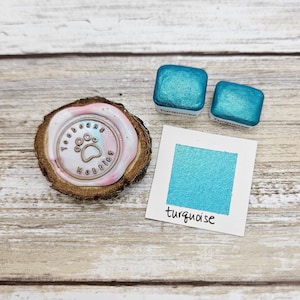 ターコイズ | グリーンハンドメイド水彩絵の具 | マイカメタリック | パウサンプラー | 1ml クォーターパン | 2ml ハーフパン | ドットカード