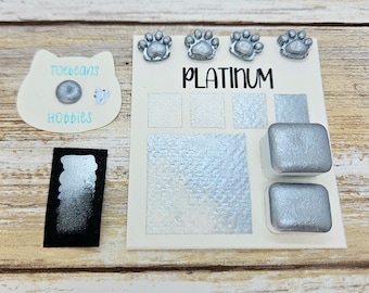 Platinum | Silver Handmade Watercolor Paint | Mica Metallic | Paw Sampler | 1ml Quarter Pan | 2ml Half Pan | Dot Card