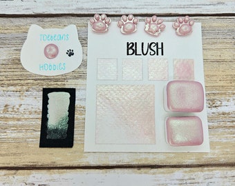 Blush | Pink Handmade Watercolor Paint | Mica Metallic | Paw Sampler | 1ml Quarter Pan | 2ml Half Pan | Dot Card | Empty Pans & Tin
